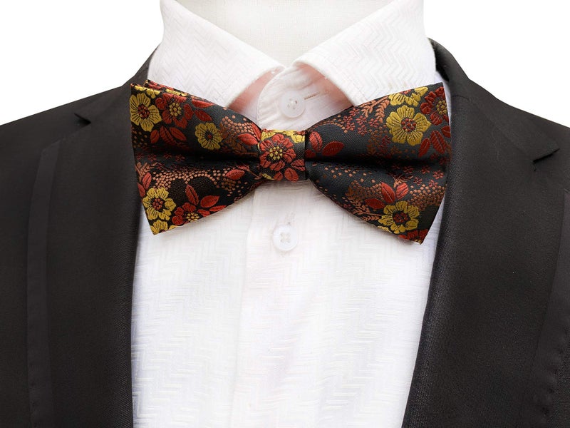 Secdtie Mens Dark Brown Silk Bow Tie Pocket Square Set Orange Red Petal Woven Paisley Party Cool Bowties Gifts - Image 4